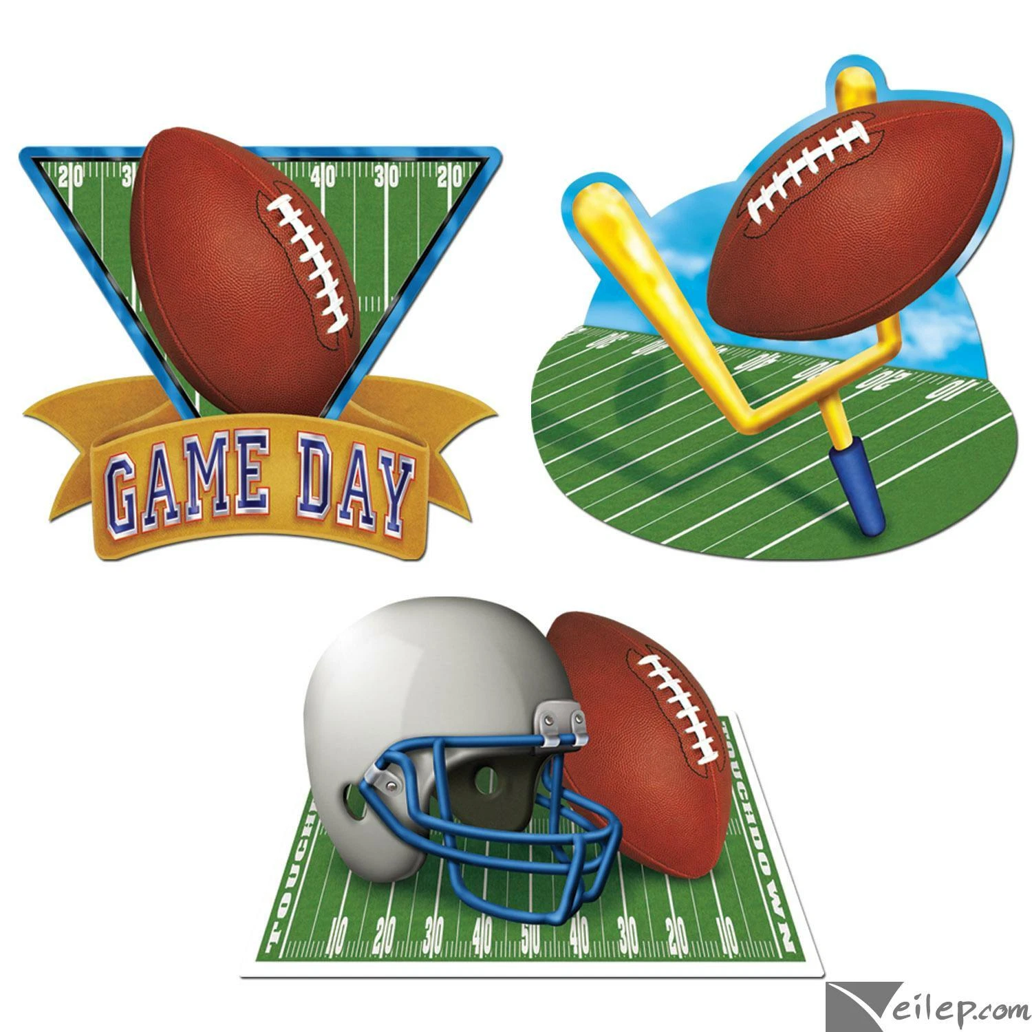 BUTTERFLY- Beistle Game Day Football Helmet Party Decorations 15" - 18" 3Pc Cardstock Cu...