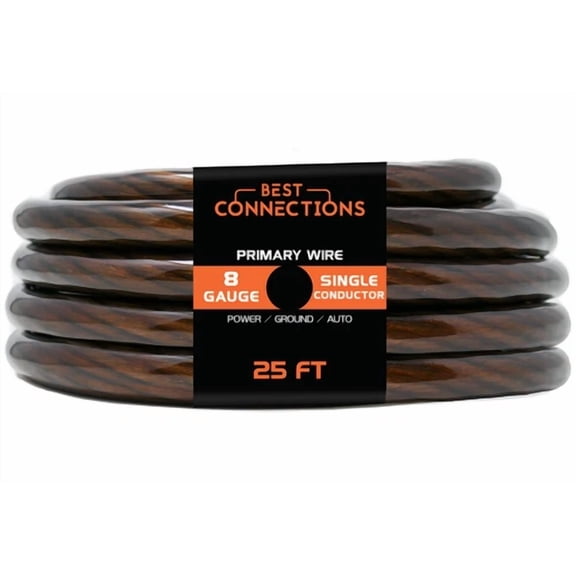 BUTTERFLY- Best Connections 8 Ga 25Ft Black Translucent Power/Ground Electrical Auto Wire