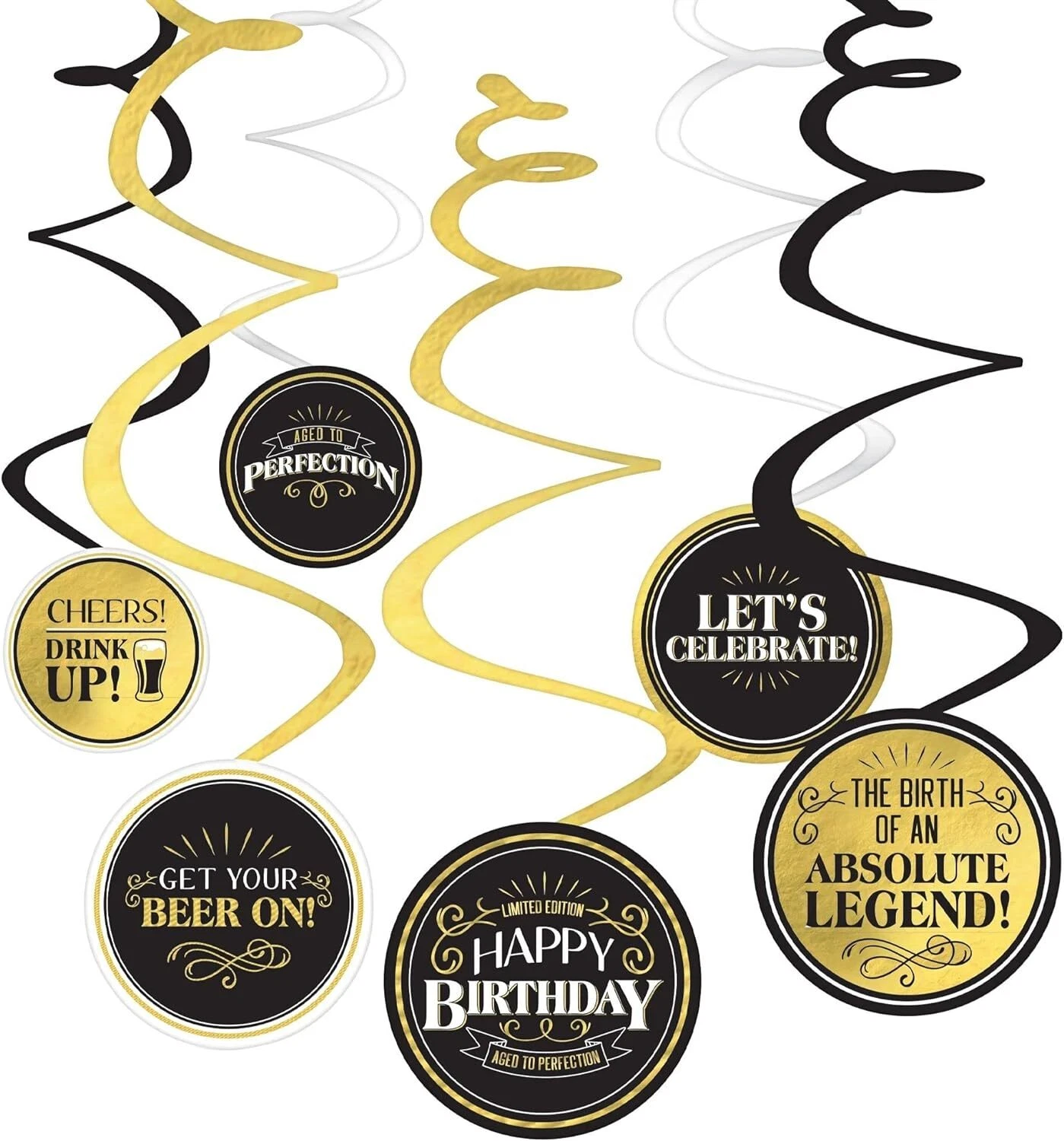 BUTTERFLY- Better With Age Over The Hill Gold Birthday Party Hanging Swirl Decorations