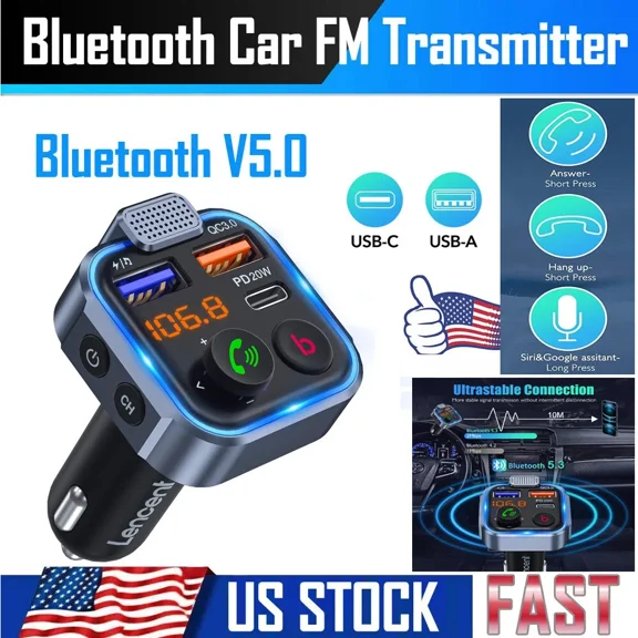 BUTTERFLY- Bluetooth Fm Transmitter Car Adapter 38W Usb Charger Wireless Radio Mp3 Handfree