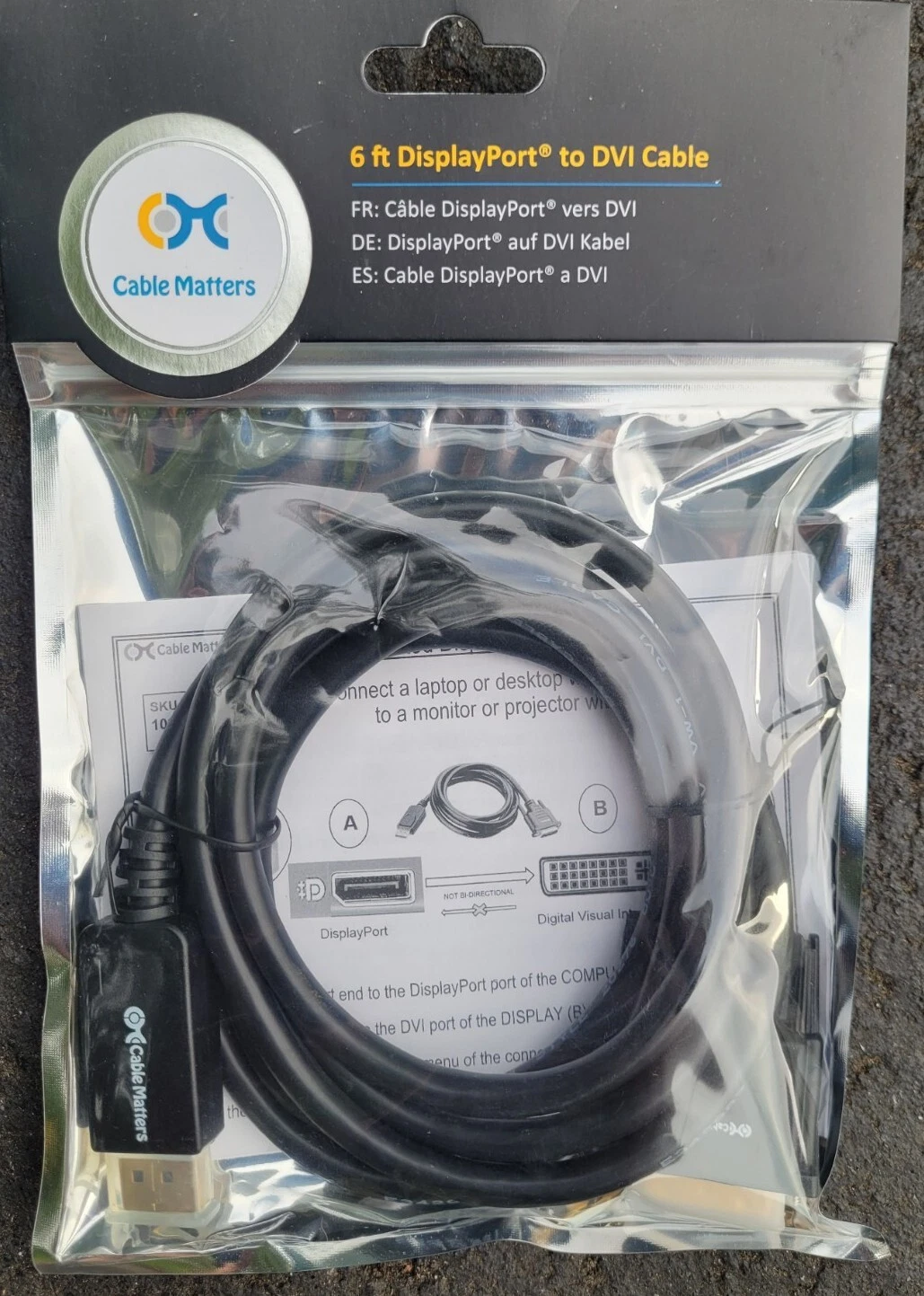 BUTTERFLY- Brand New Sealed 102004-6 Cable Matters 6Ft Displayport To Dvi Cable