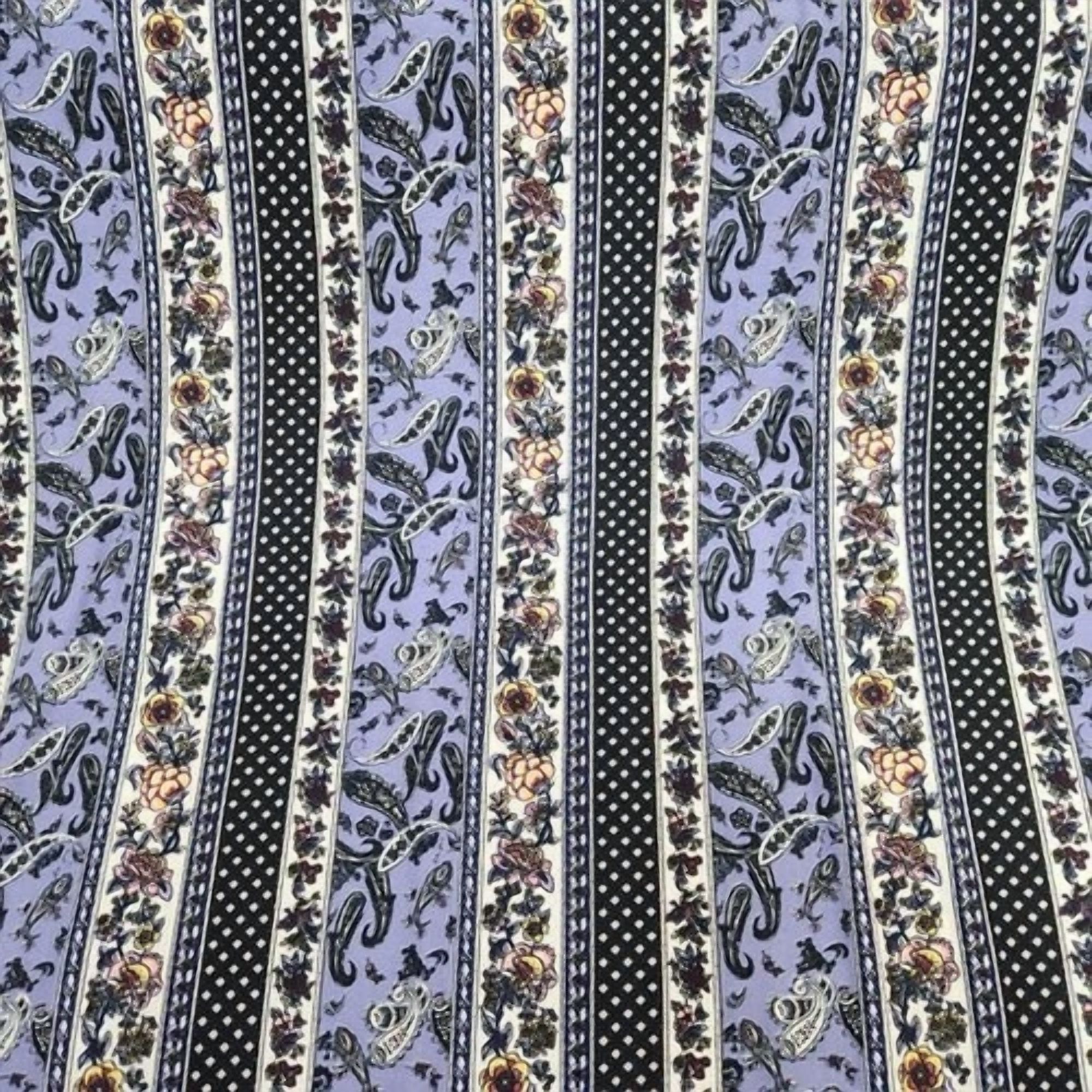 BUTTERFLY- Brushed Ity Border Stripe Paisley Lavender/Black 60" Fashion Fabric By The Yard