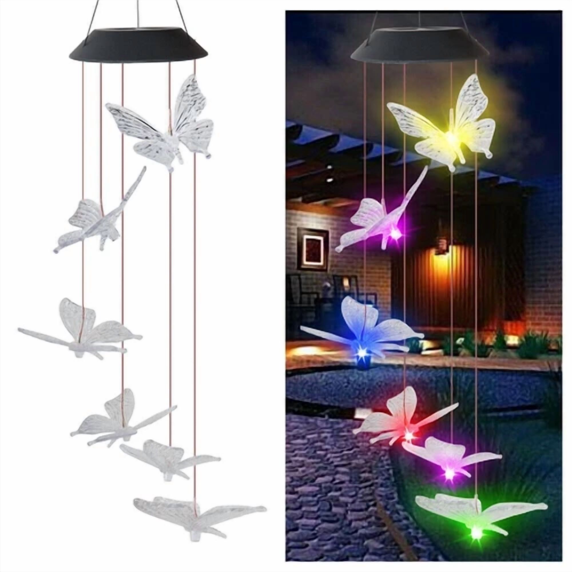 BUTTERFLY- Butterfly Solar Wind Chimes Outside Decor Hanging Garden Patio Yard Porch Garden