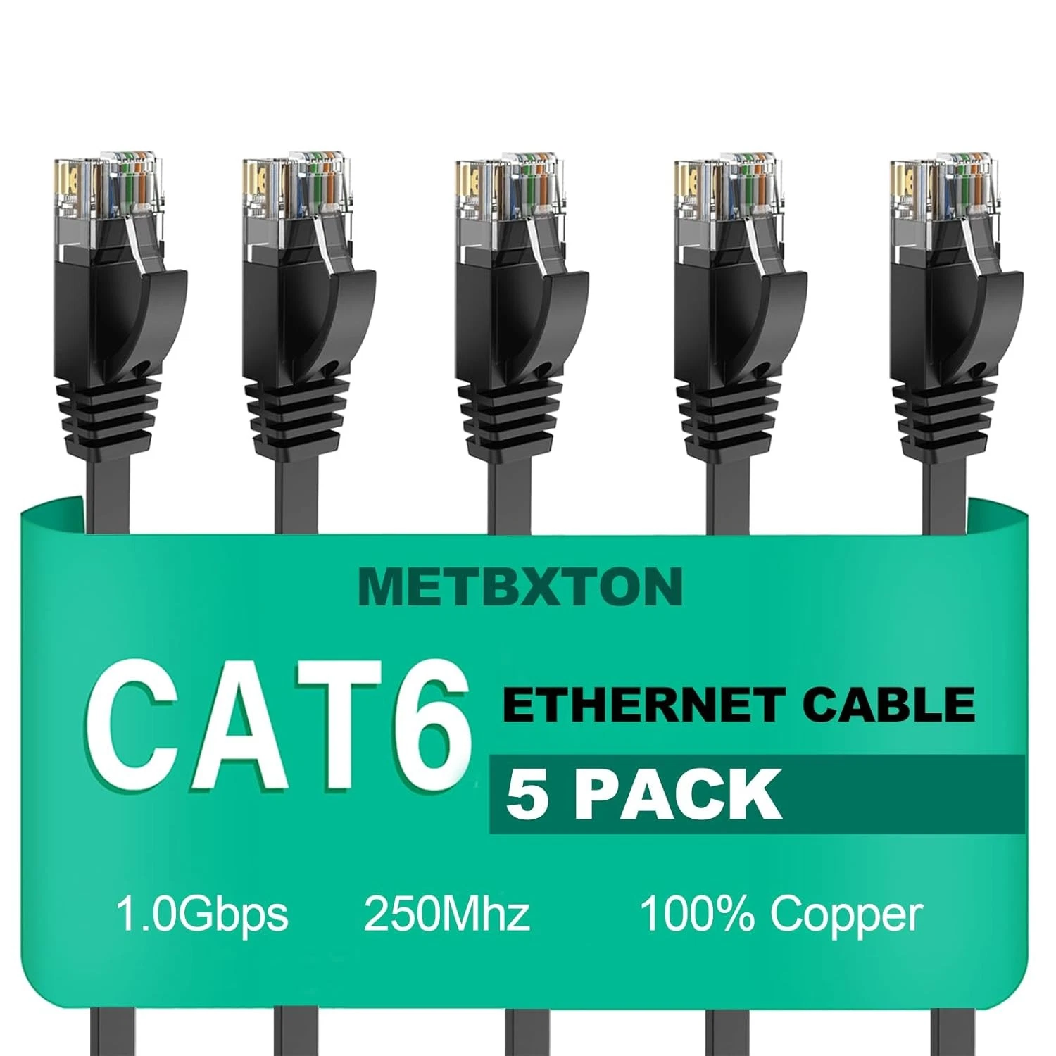 BUTTERFLY- Cat 6 Ethernet Cable 3Ft 5 Pack High Speed Flat Network With 3Ft, Black