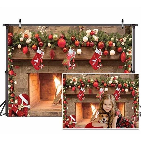 BUTTERFLY- Christmas Fireplace Backdrop Christmas Fireplace Decoration Background 7X5Ft