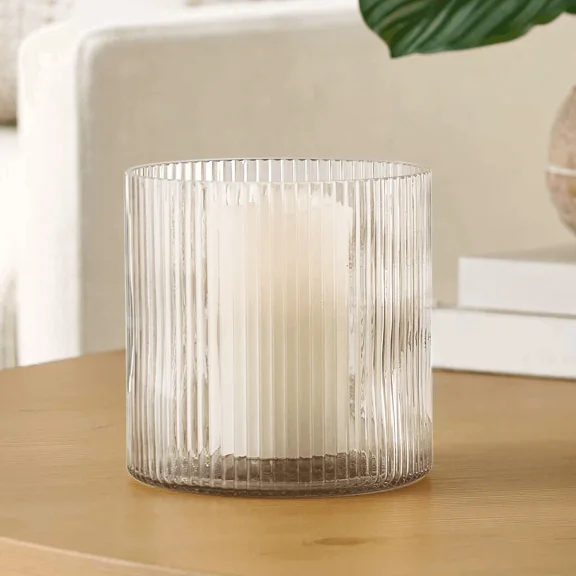 BUTTERFLY- Clear Glass Ribbed Hurricane Candle Holder Medium Durable Decorative Home Accent