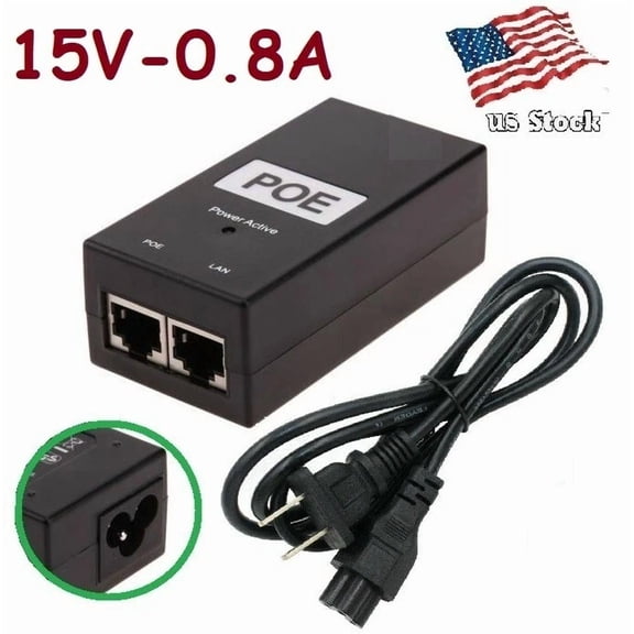 BUTTERFLY- Dc 15V 0.8A Poe Power Supply Injector Ethernet Adapter With Us Plug Power Cord