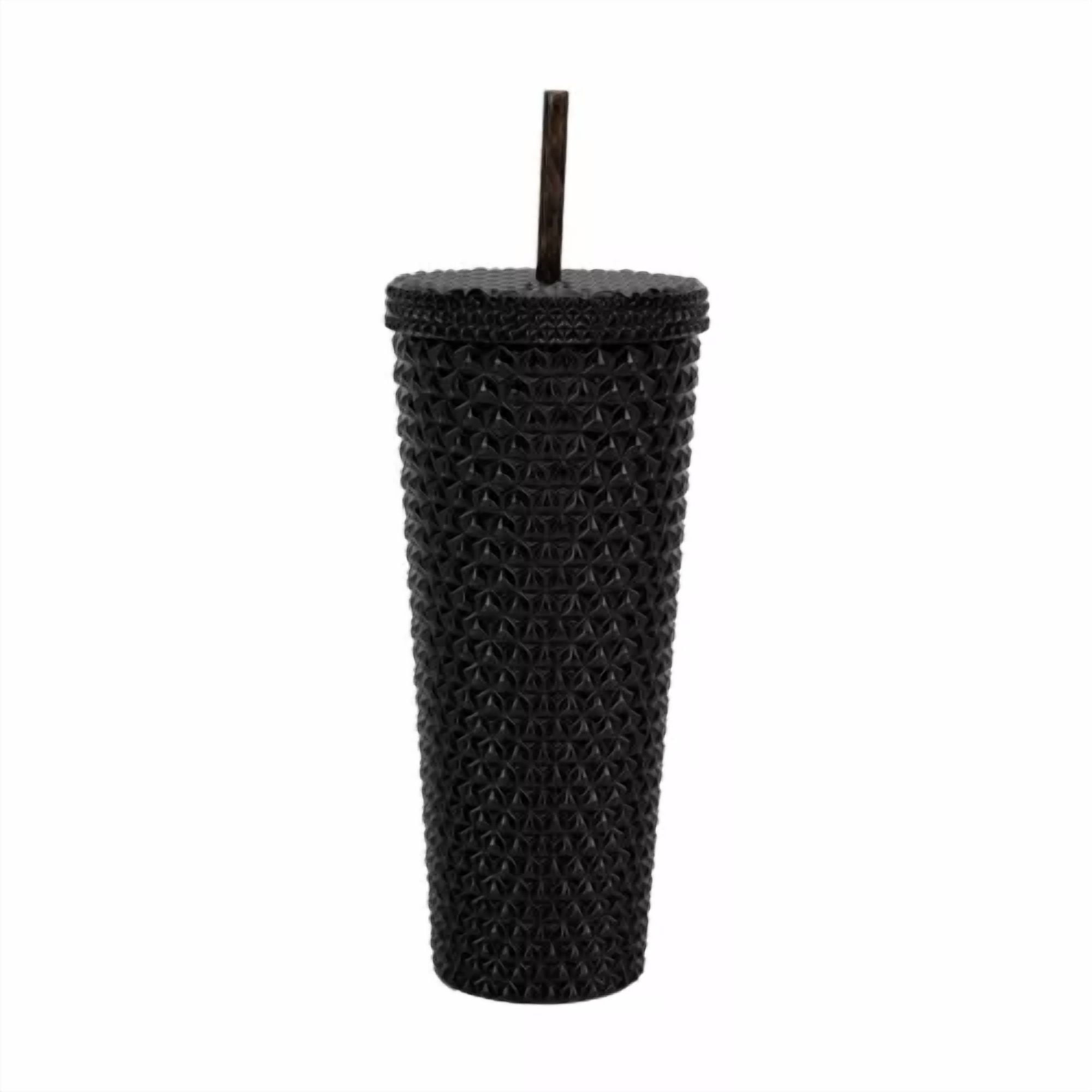 BUTTERFLY- Double Wall Insulated Iridescent Textured Tumbler With Straw, Black