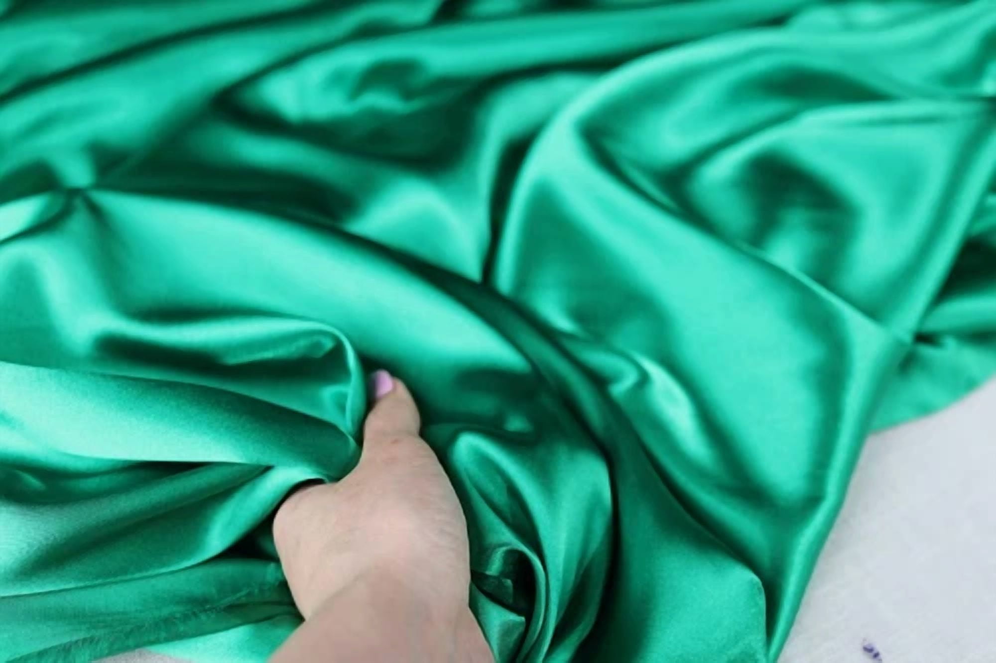 BUTTERFLY- Emerald Green Satin Charmeuse Fabric By The Yard 901