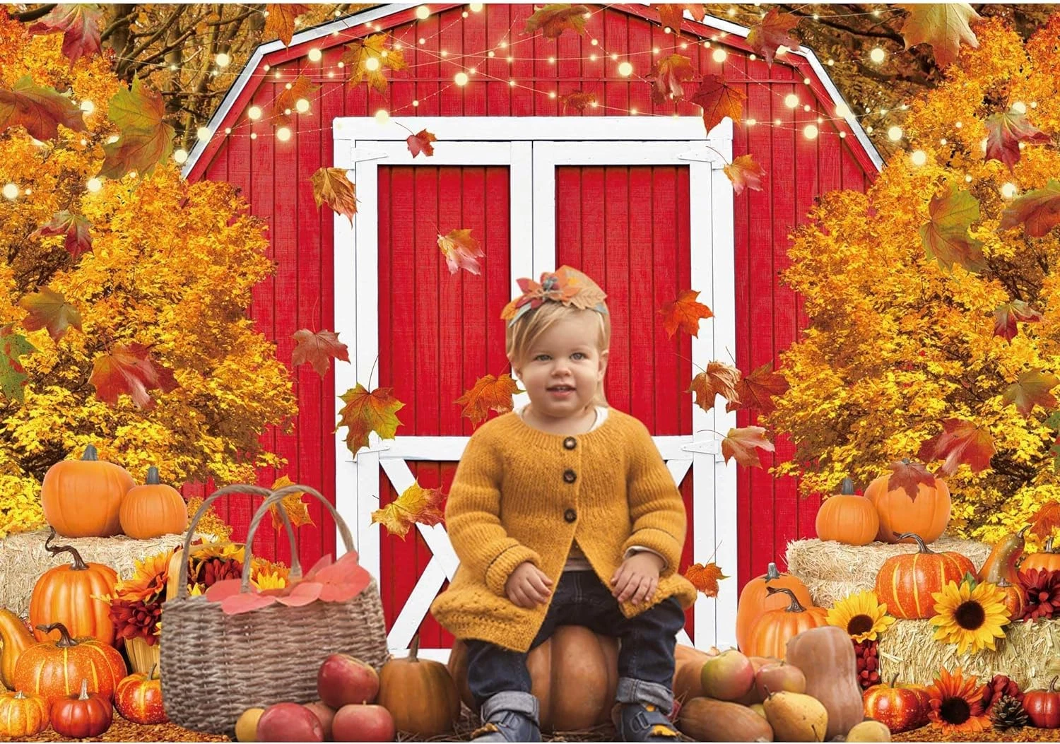 BUTTERFLY- Fall Harvest Backdrop 7X5Ft Red Farm For Thanksgiving Baby Shower Party Decor
