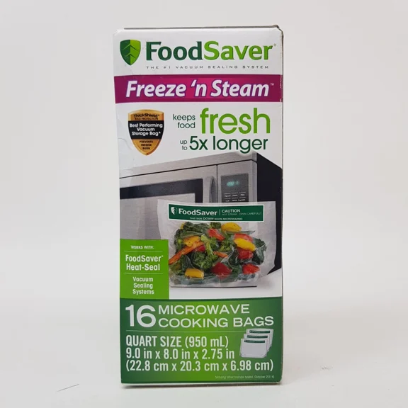 BUTTERFLY- Foodsaver Freeze 'N Steam Microwave 16 Count Quart Vacuum-Seal Cooking Bags Safe