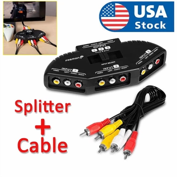 BUTTERFLY- Fosmon 3 Port Av Composite Rca Selector Box Switch Splitter W/ Cable Cord Plug