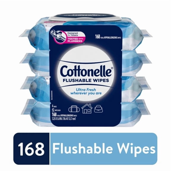 BUTTERFLY- Freshcare Flushable Wet Wipes 100% Biodegradable 4 Flip-Top Packs Alcohol-Free