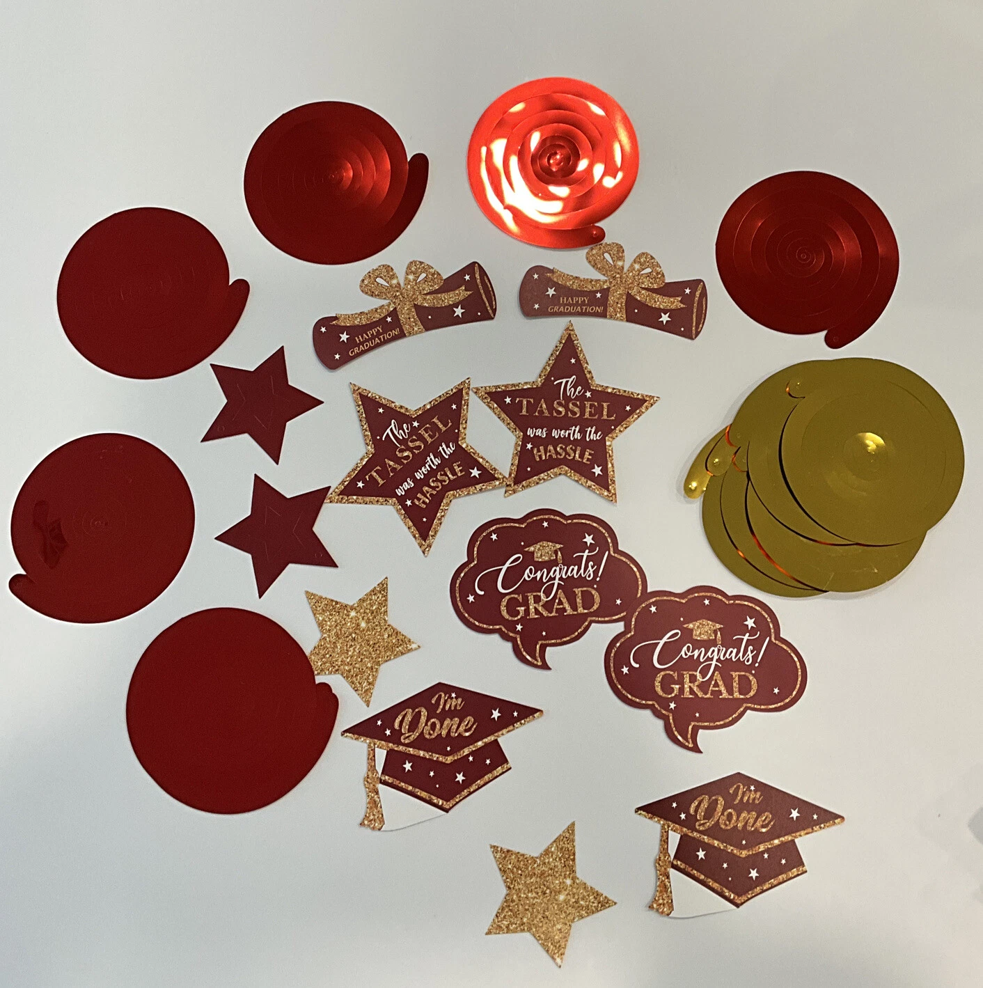 BUTTERFLY- Gold And Burgundy 25 Hanging Swirls Graduation Party Decorations