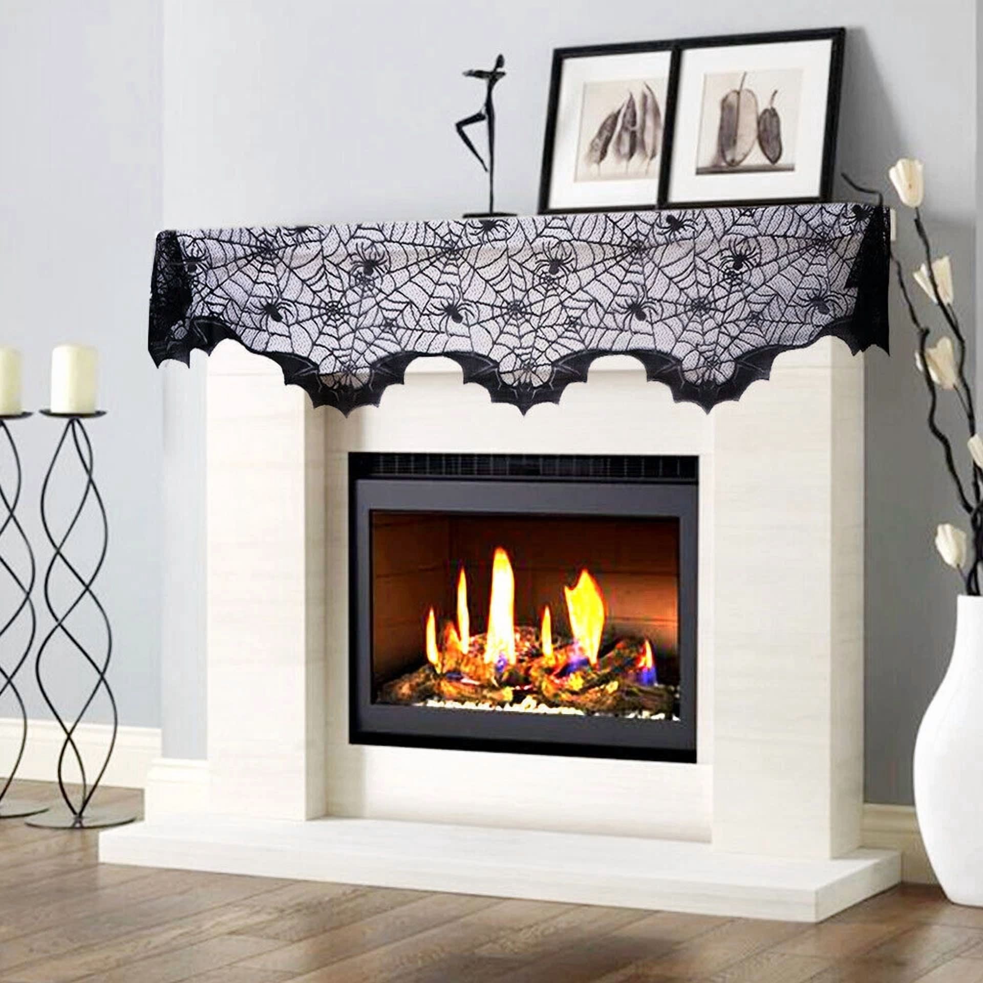 BUTTERFLY- Halloween Cobweb Fireplace Scarf Black Lace Spiderweb Mantle Scarf Party Decor