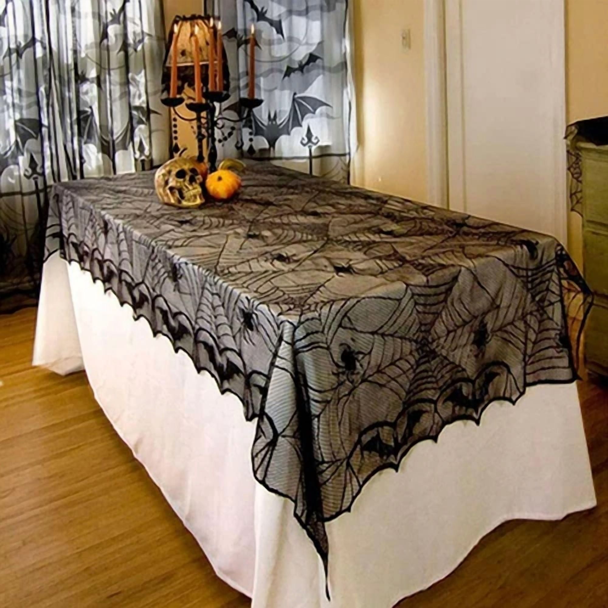 BUTTERFLY- Halloween Haunted House Black Lace Web Tablecloth Table Cloth Party Decoration