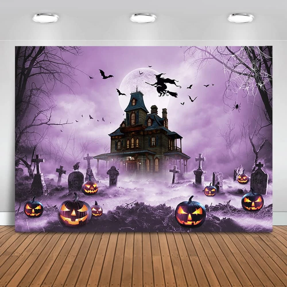 BUTTERFLY- Halloween Photography Backdrop Scary Night Graveyard Full Moon Background Spooky