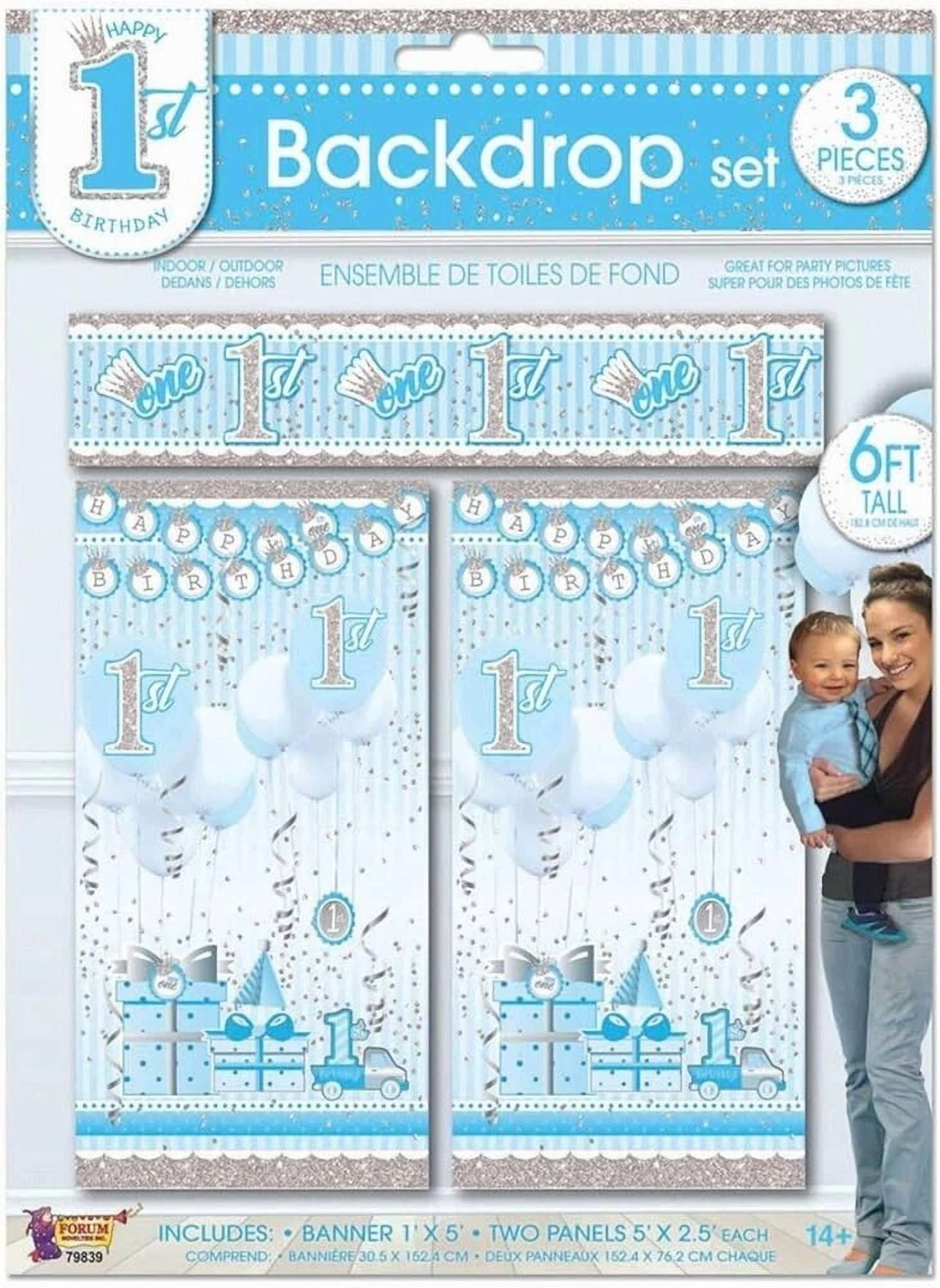 BUTTERFLY- Happy 1St Birthday 3 Pcs Backdrop Set For Boys (6Ft Tall)