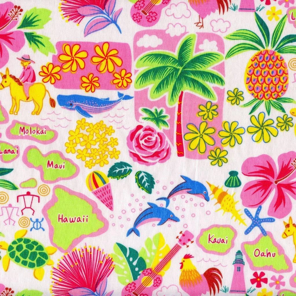 BUTTERFLY- Hawaiian Life Pink Quilt Sew Fabric Trans-Pacific