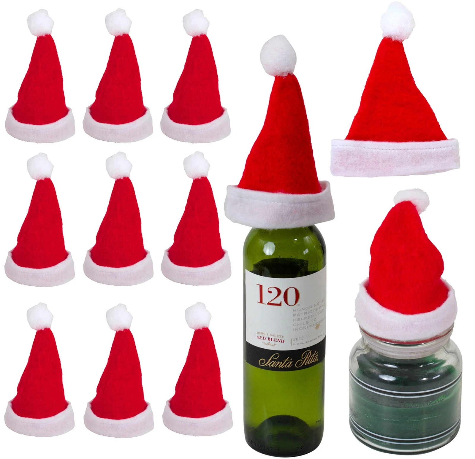 BUTTERFLY- Iconikal Mini Felt Santa Hats Decorations, Red, 12-Pack