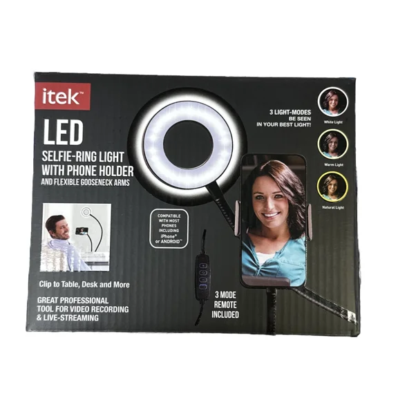 BUTTERFLY- Itek Led Selfie Ring Light With Phone Holder & Flexible Gooseneck Arms W/Remote