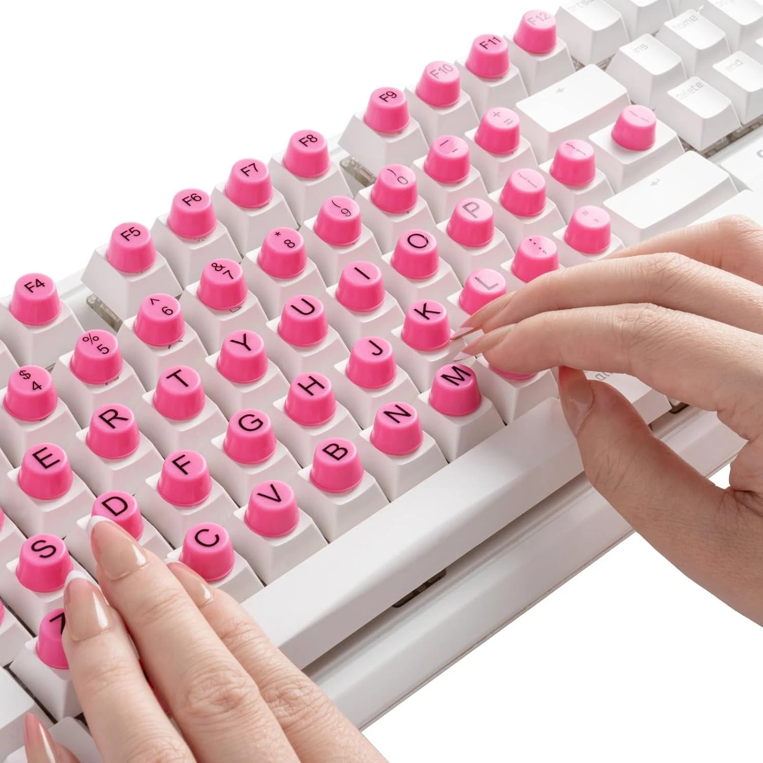BUTTERFLY- Keyboard Sticker For Long Nails With Letters: Bubbles 64Pcs, Pink