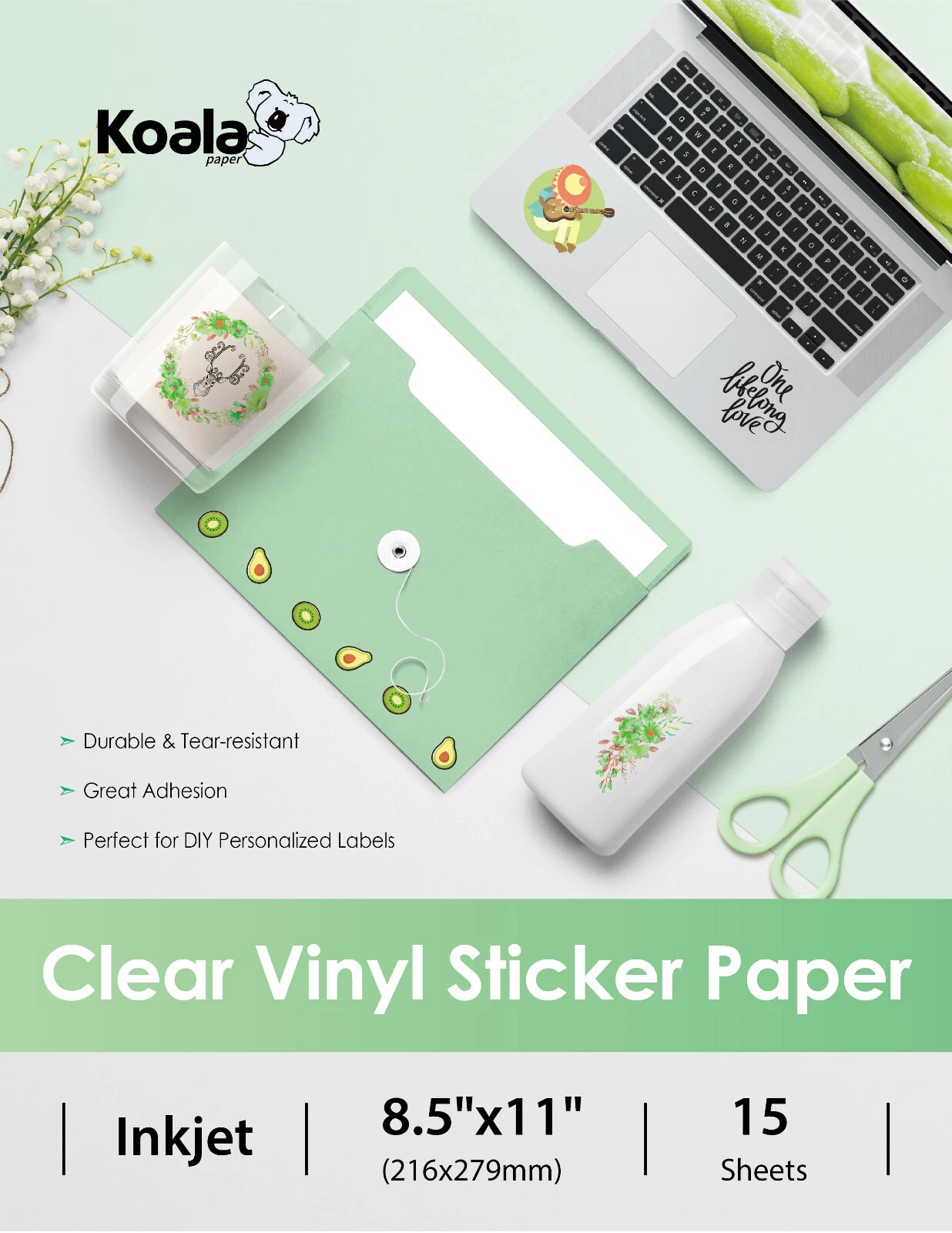 BUTTERFLY- Koala Clear Vinyl Sticker Paper Waterproof Inkjet Printer Glossy Clear Sticker
