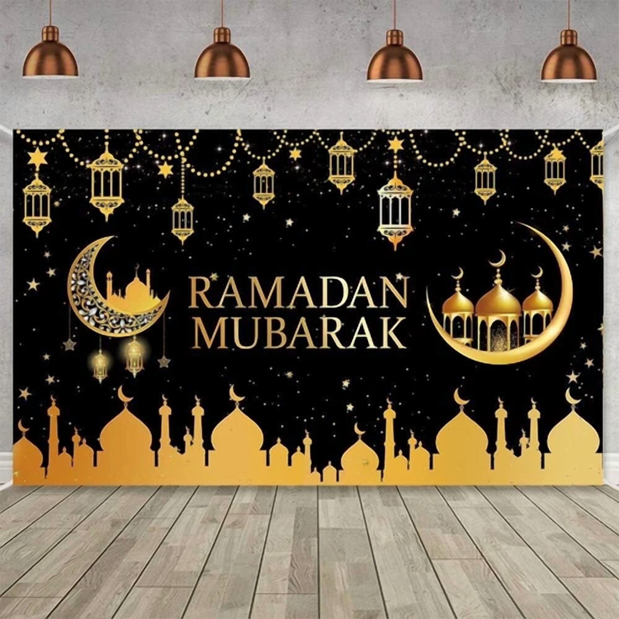 BUTTERFLY- Large Ramadan Mubarak Banner Backdrop With 70.8''X43.3'',Muslim Eid Mubarak Hang