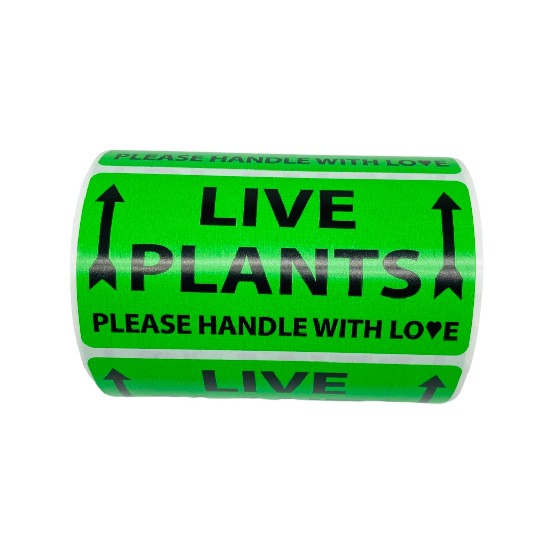 BUTTERFLY- Live Plants With Arrow Green 4"X 2" Large Adhesive Stickers 1 Roll Of 300 Labels