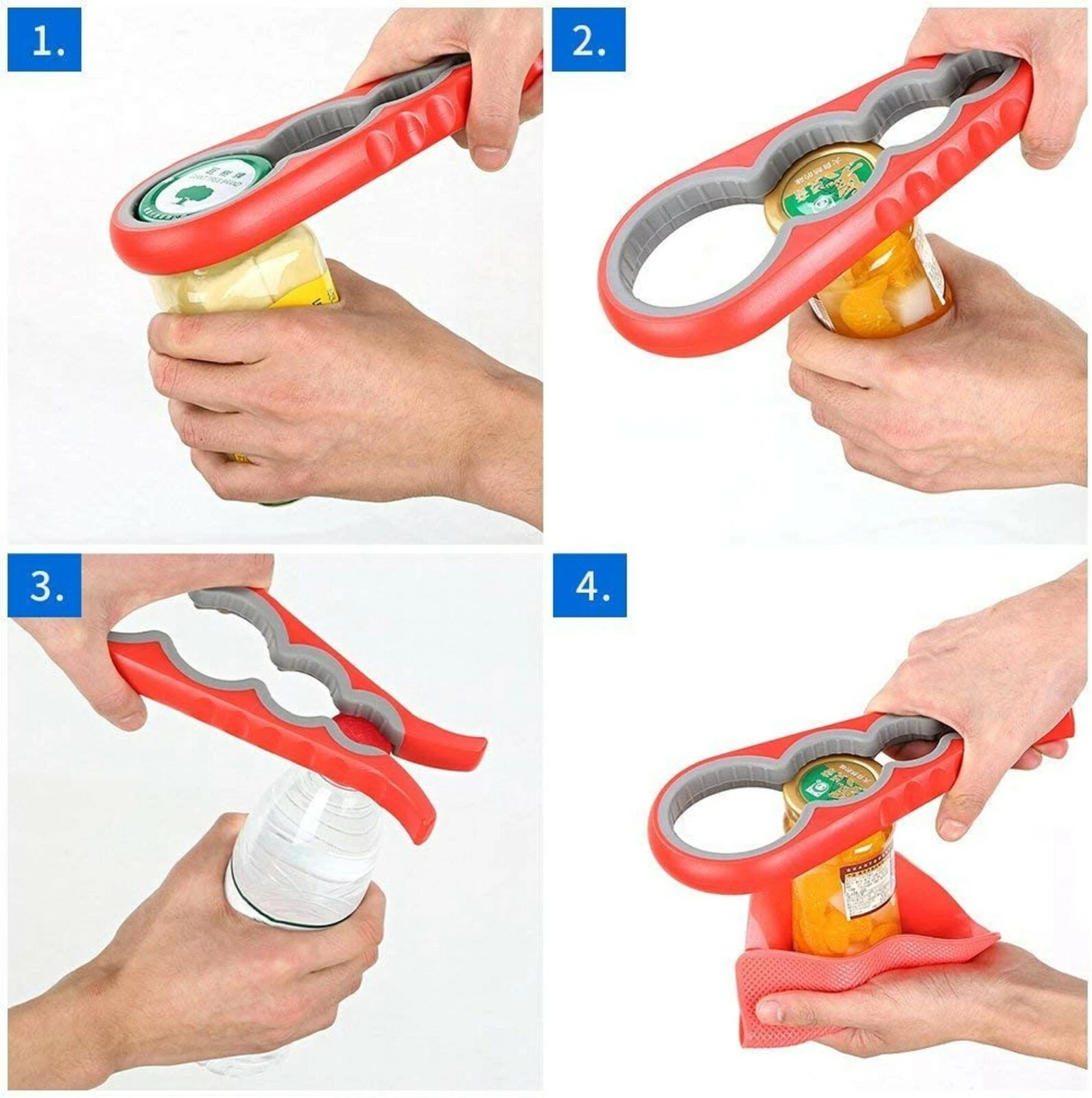 BUTTERFLY- Multi Function 4 In 1 Bottle Can Jar Opener Kitchen Grip Soda Lid Twist Off Tool