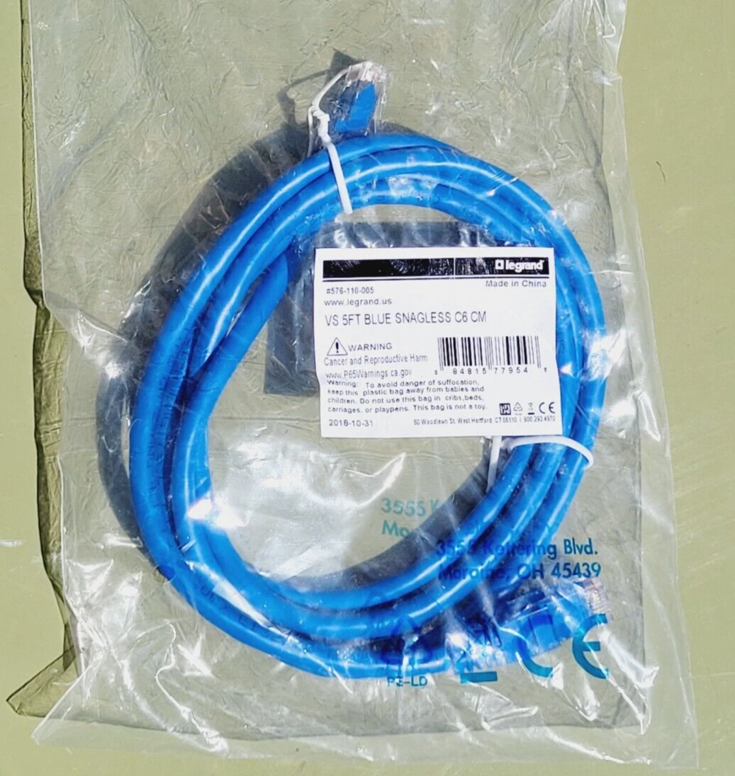 BUTTERFLY- New Set Of 2 Legrand Ethernet Cable 576-110-005 #77954 Vs 5Ft Blue Snagless C6