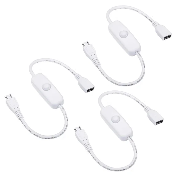 BUTTERFLY- Patikil Micro-Usb Extension Cable With On/Off Switch, 3 Pack Female To White