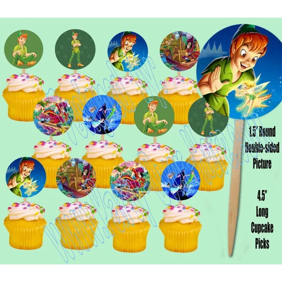 BUTTERFLY- Peter Pan Cupcake Picks Captain Hook Wendy Tinkerbell Cake Topper Party Favor-12