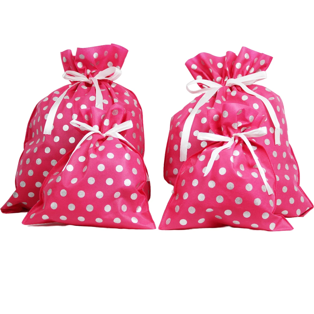 BUTTERFLY- Pink Polka Dot Gift Bag Set: 4 Assorted Sizes