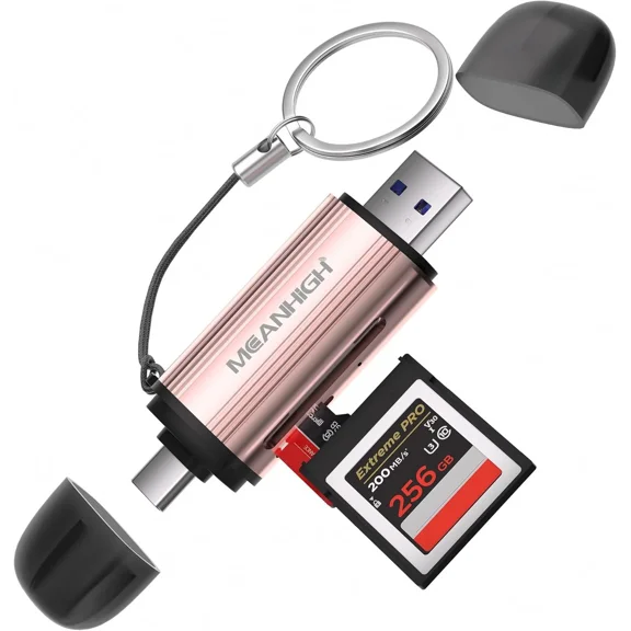 BUTTERFLY- Sd Card Reader, Usb-C And Usb 3.0 Micro Adapter, Dual Connector Pink
