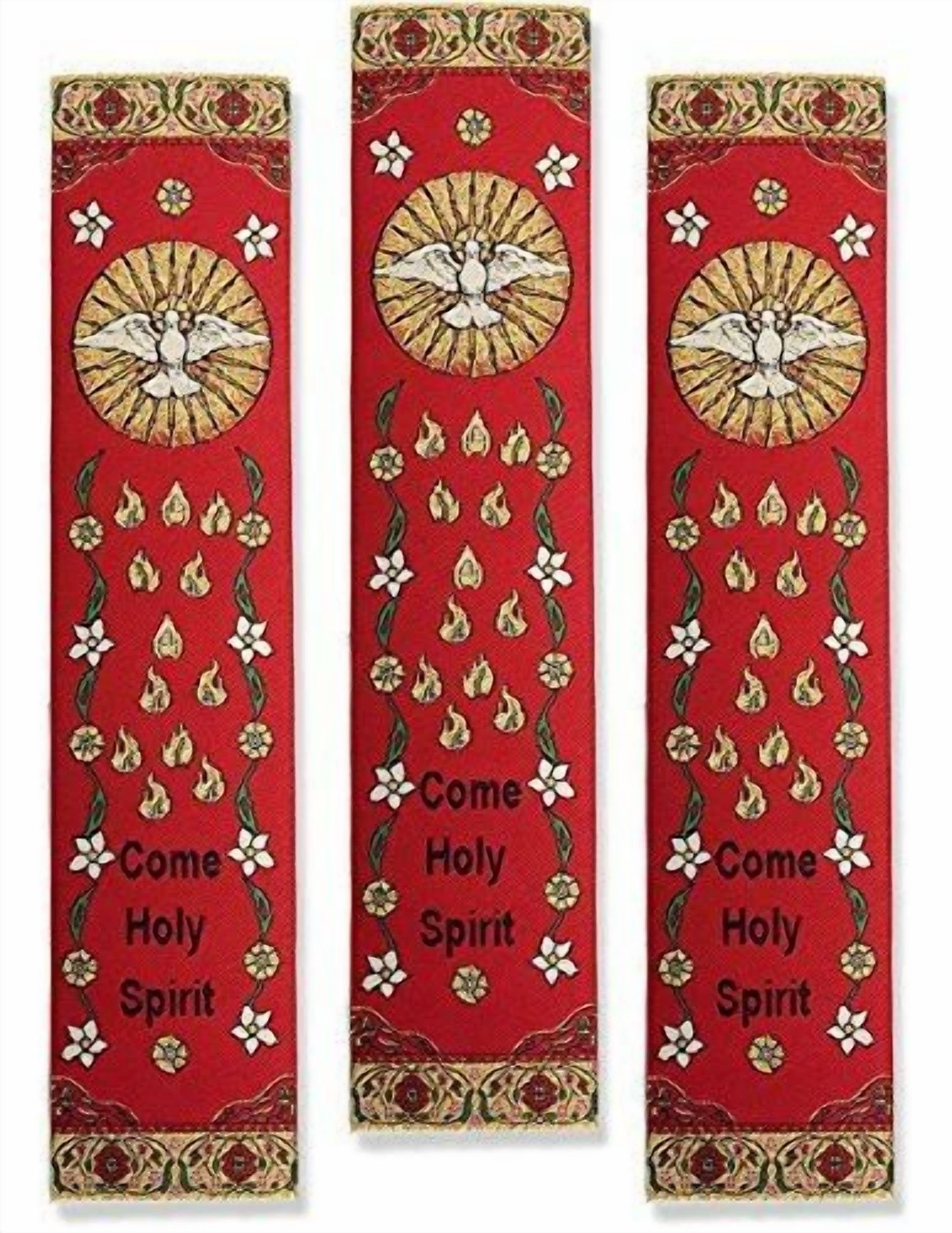 BUTTERFLY- Set Of 3 Religious Gift Cloth Tapestry Icon Bookmarks Come Holy Spirit Red Green