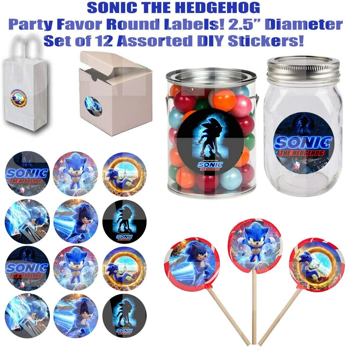 BUTTERFLY- Sonic Hedgehog Stickers 2.5" Round Party Favors Decorations Gift Bags - 12