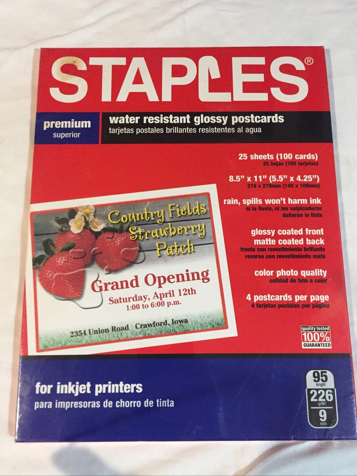 BUTTERFLY- Stapes Premium Water Resistant Glossy Postcards Inkjet Printers 100 Cards