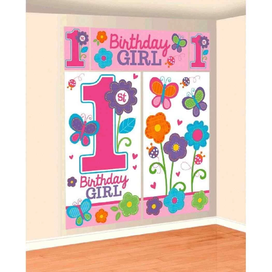 BUTTERFLY- Sweet 1St Birthday Girl Flower Butterfly Party Scene Setters Decorating Kit