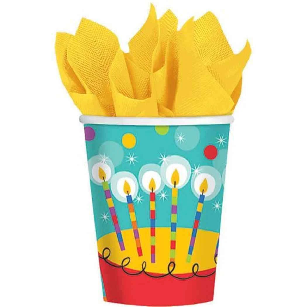 BUTTERFLY- Time To Party Bright Colors Cake Adult Birthday Party Supplies 9 Oz. Paper Cups