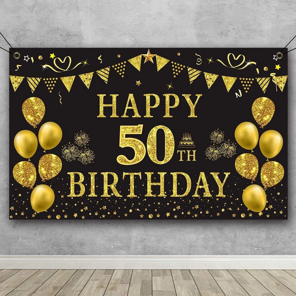 BUTTERFLY- Trgowaul 50Th Birthday Backdrop Black Gold 43.3"L X 70.8"W