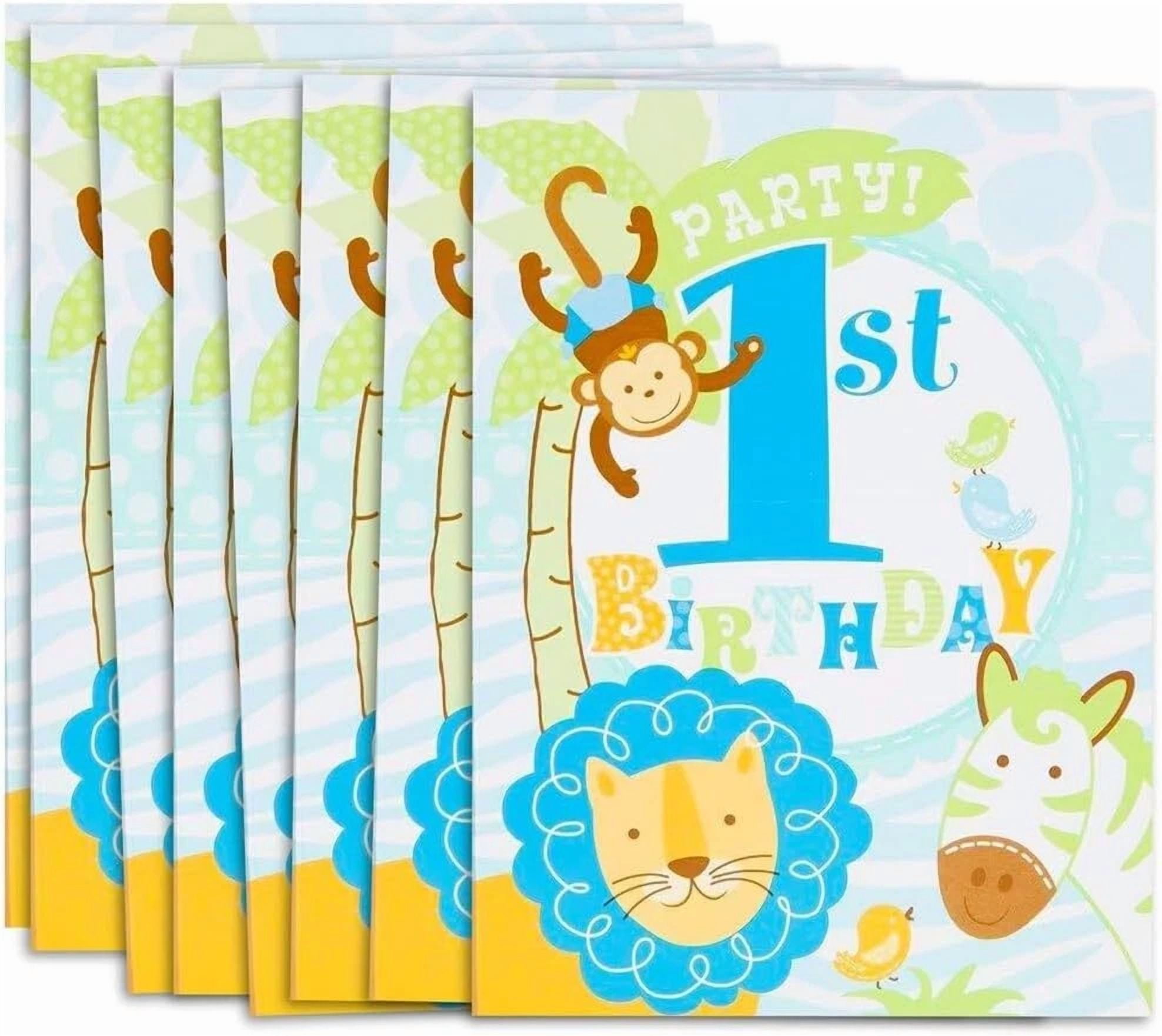 BUTTERFLY- Unique Blue Safari 1St Birthday Party Invitations 5.5" X 4" | 8 Pcs