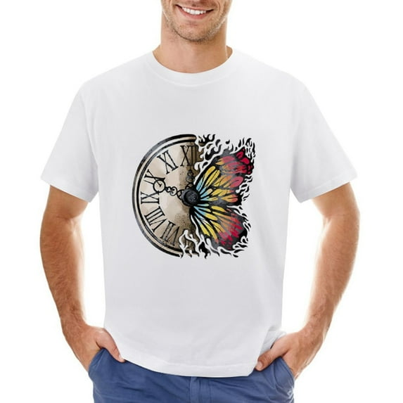 BUTTERFLY Vintage T-shirt Mens Cotton Classic Crewneck Short Sleeve Tees Unisex White S