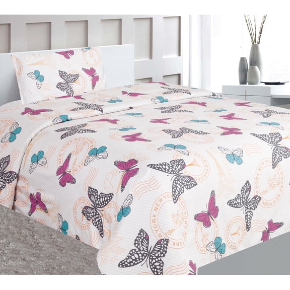Gorgeous Home Linen Butterfly White Full Printed 4 Pc Sheet Set Premium Collection Bedding New Designs