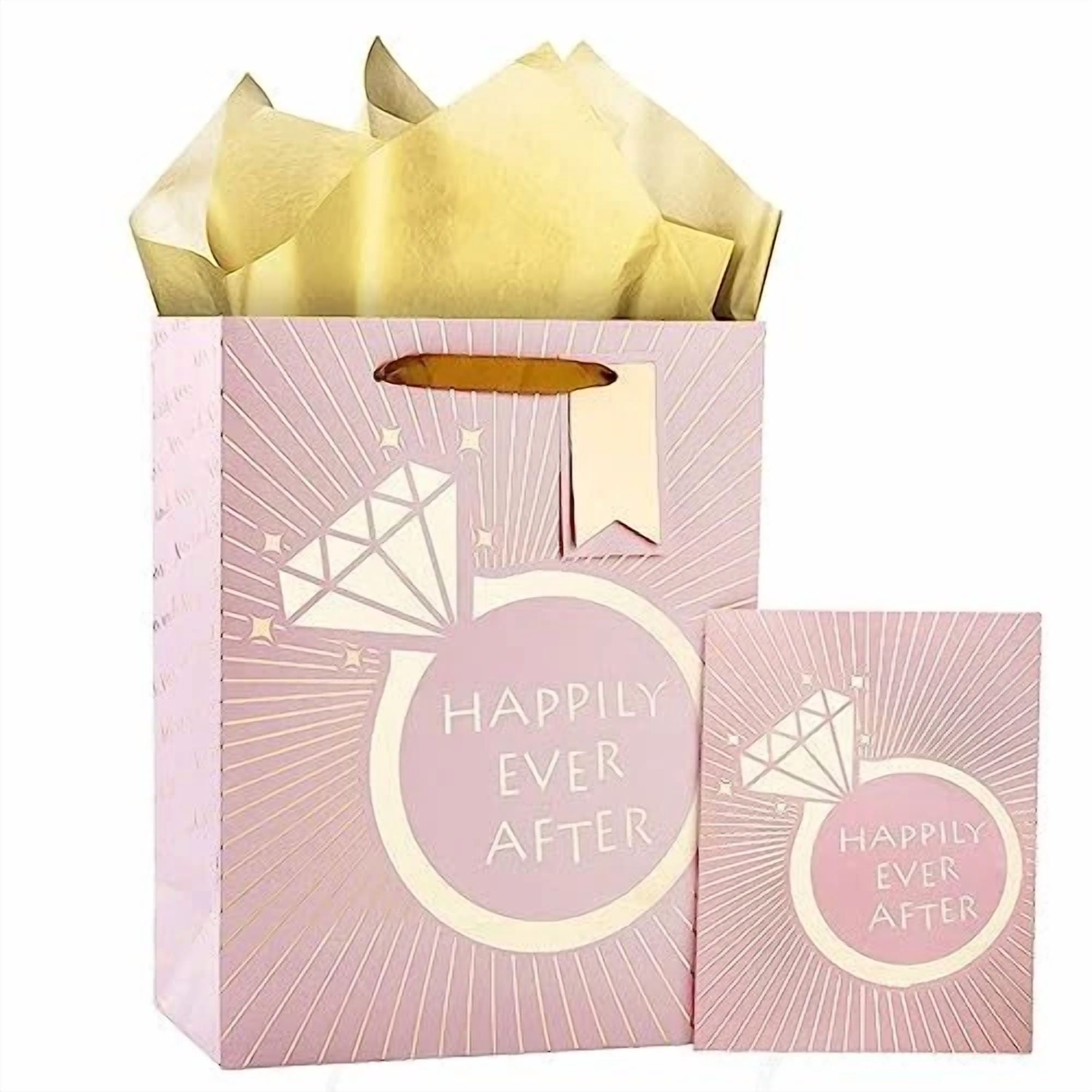 BUTTERFLY- Wedding Gift Bag With Tissue Paper, Gift Tag And Greeting Wedding Ring/Pink