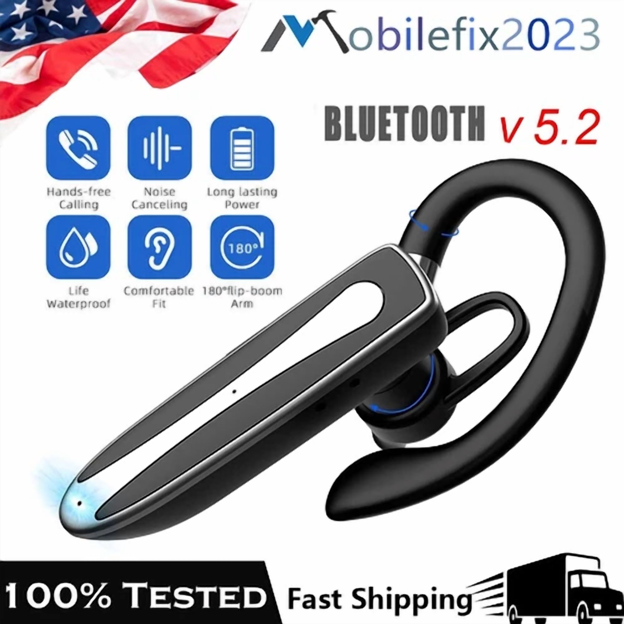 BUTTERFLY- Wireless Earpiece Bluetooth 5.2 Trucker Handsfree Earphone Single Earbud Headset
