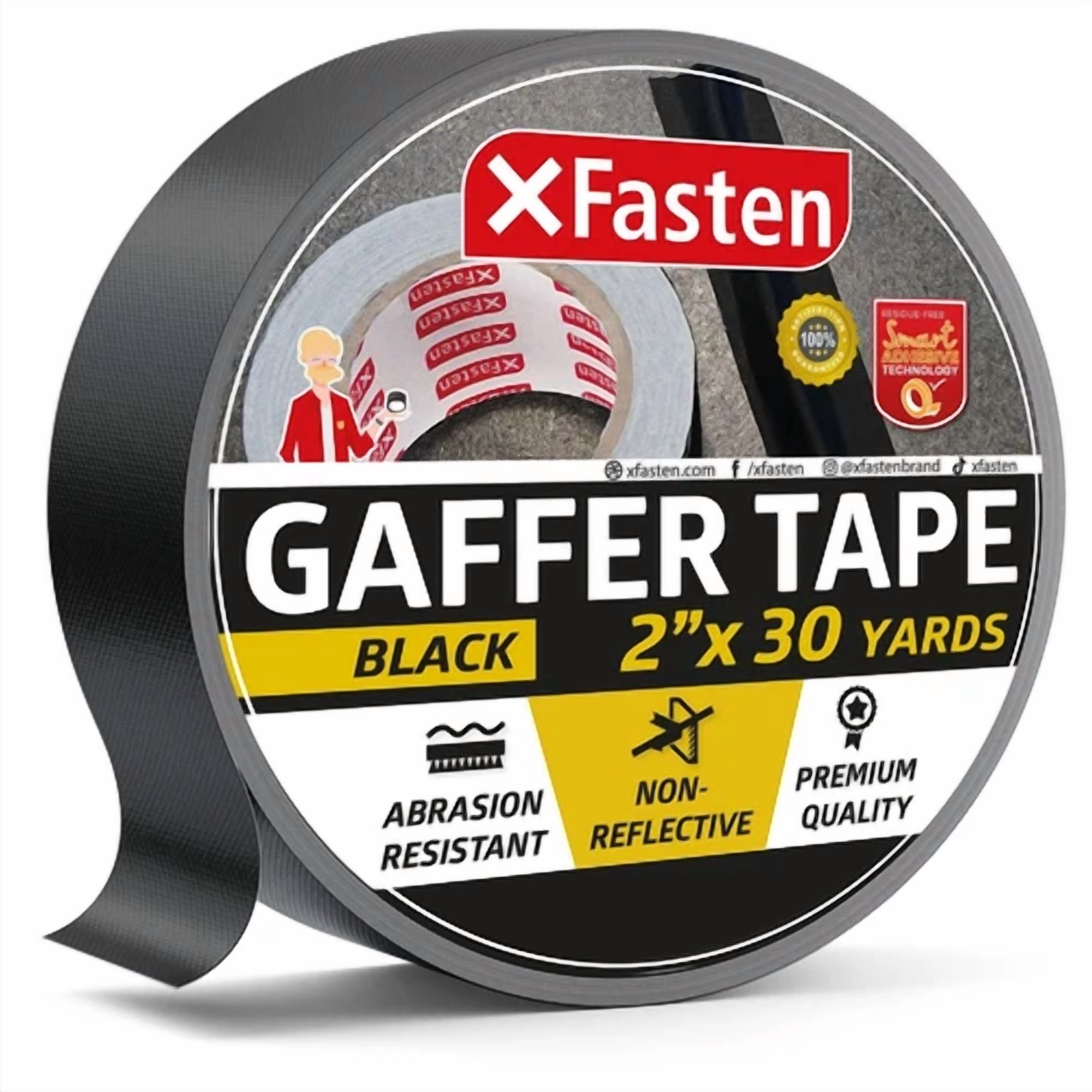 BUTTERFLY- Xfasten Black Gaffers Tape 2 Inch X 30 Yards, No Residue Tape, Black Gaffer T...