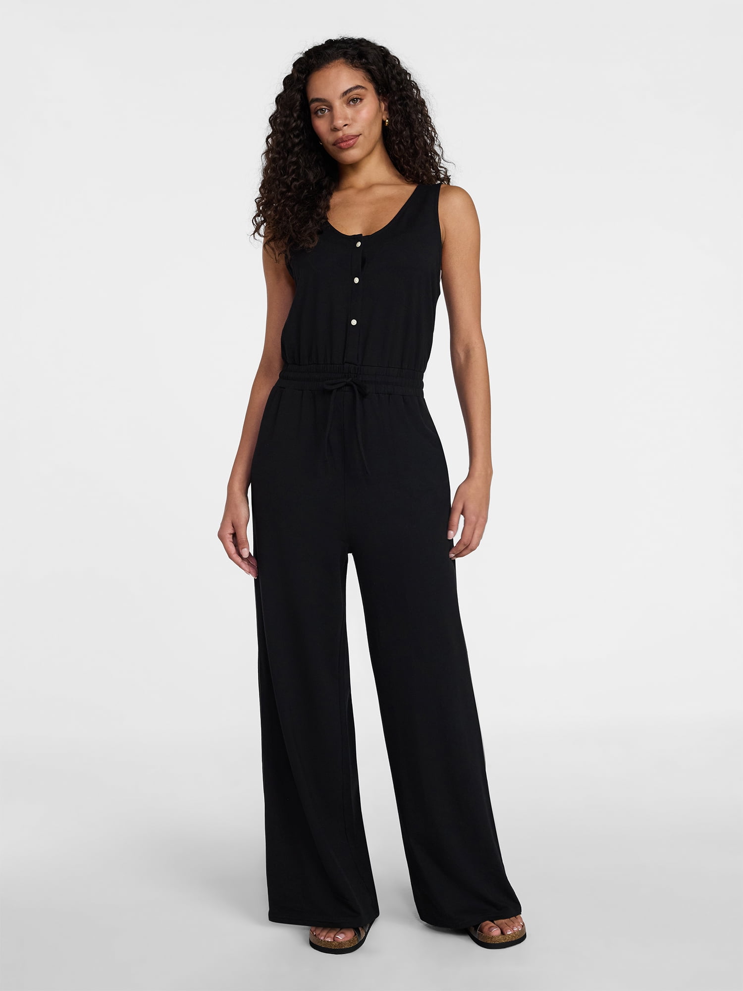 Time and Tru Women's Sleeveless Button Front Jumpsuit, Sizes XS-XXXL