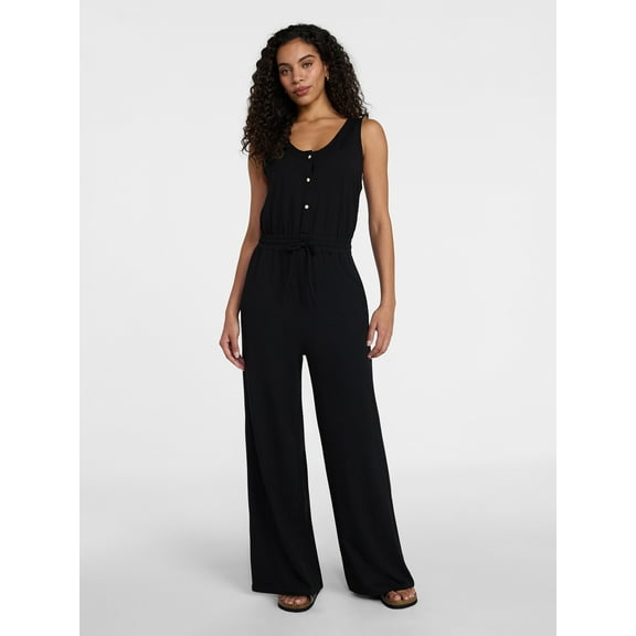 Time and Tru Women's Sleeveless Button Front Jumpsuit, Sizes XS-XXXL
