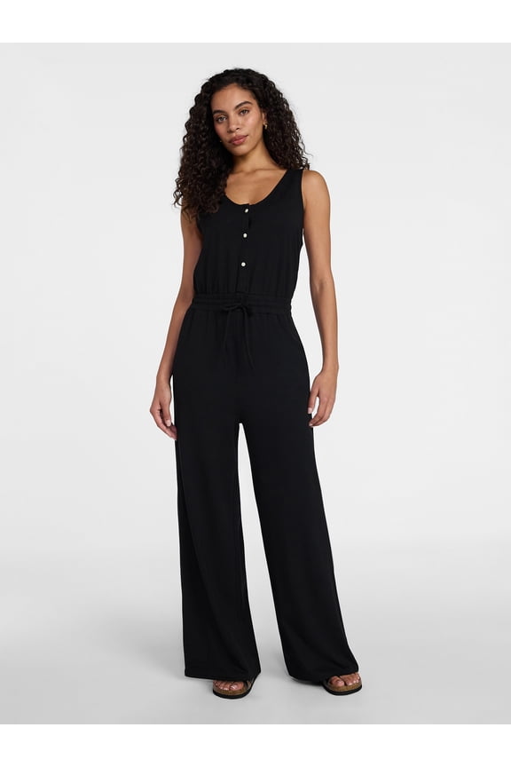Women's Sleeveless Button Front Jumpsuit, Sizes XS-XXXL